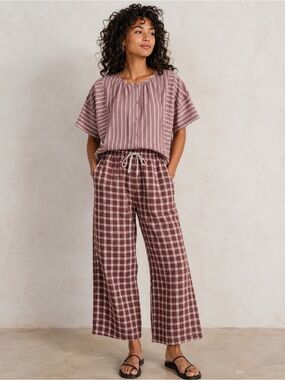 Ace & Jig 100% Cotton Contemporary Boho Striped Button-down Short Sleeve Top